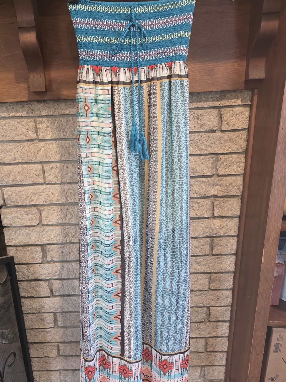 Flying Tomato Strapless Teal, Coral & Aqua Printed Maxi Dress - Picture 2 of 5